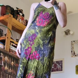 Tropical tantrum multicolor beaded batik floral print maxi dress - M